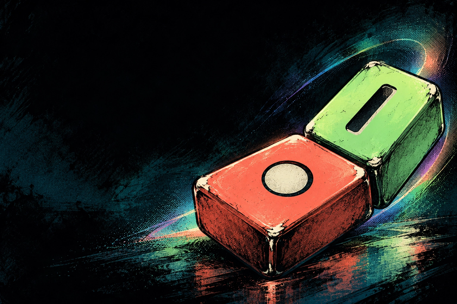 Chromalink's coral and lime puzzle tiles in textured marker artwork